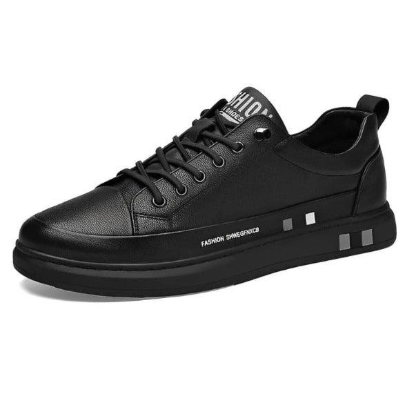 Sapatênis Masculino Flat de Couro Legítimo - Preto