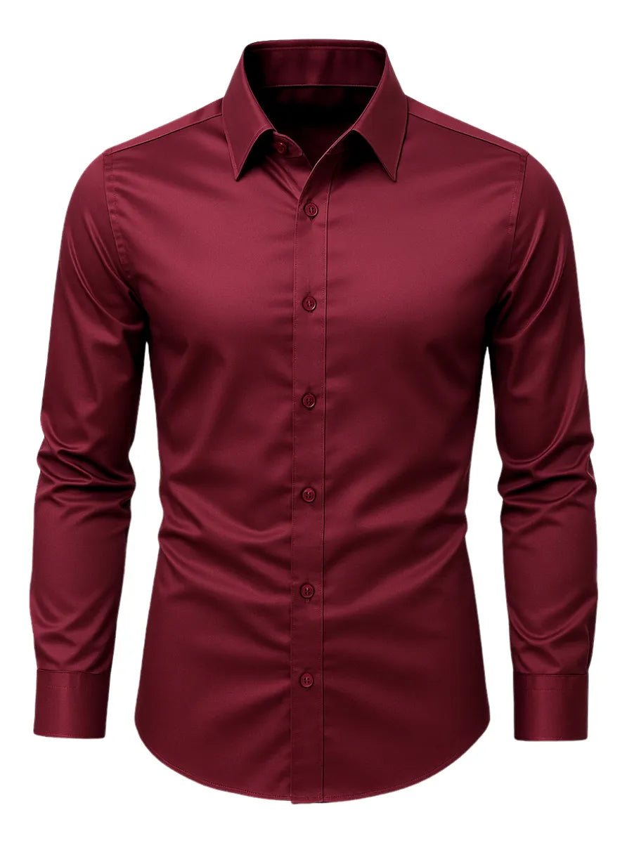 Camisa Social Masculina Slim Fit Delluxe Bordô