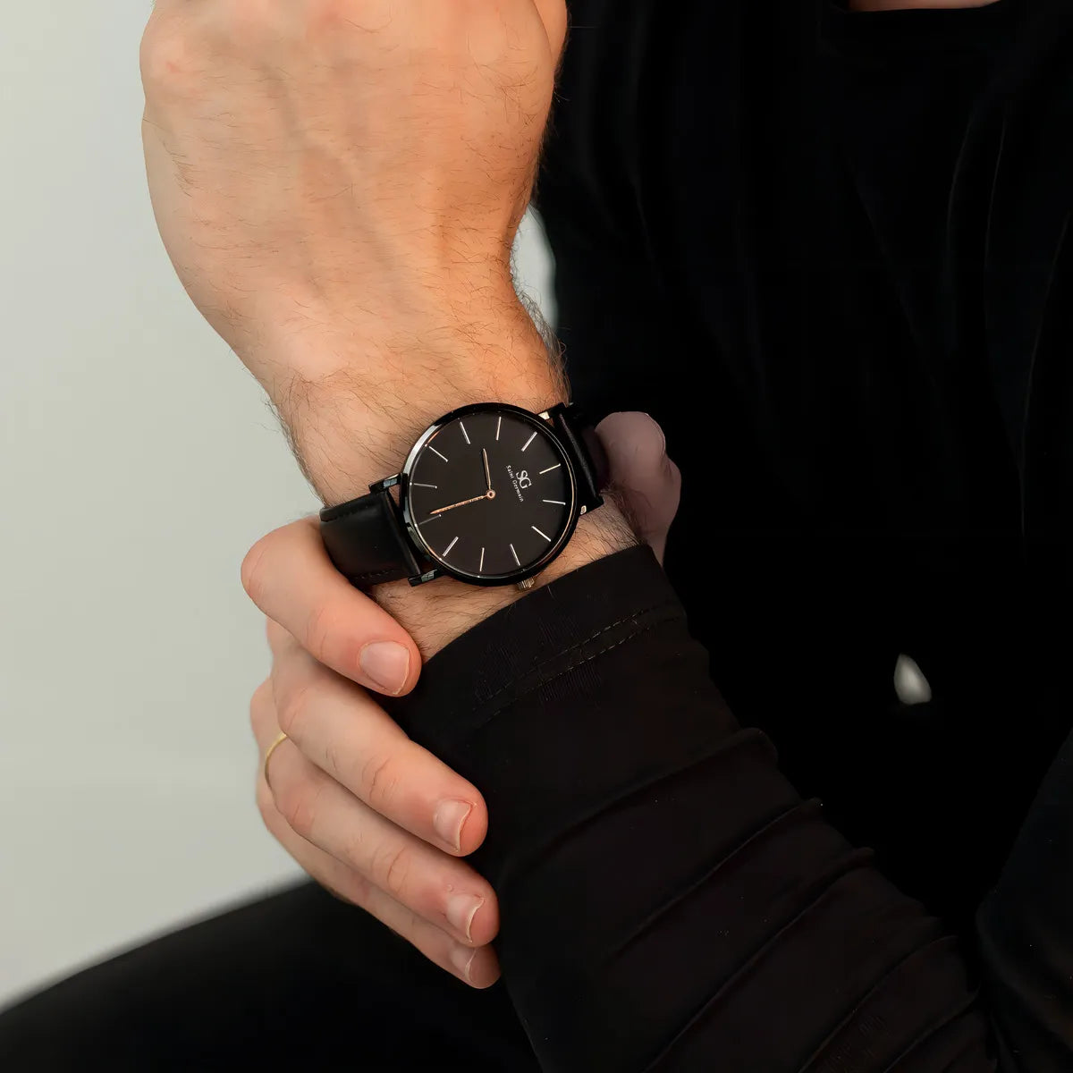 Relógio Masculino Couro Preto Saint Germain Murray Full Black 40mm Fundo Preto