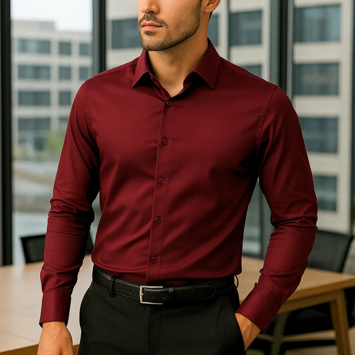 Camisa Social Masculina Slim Fit Delluxe Bordô