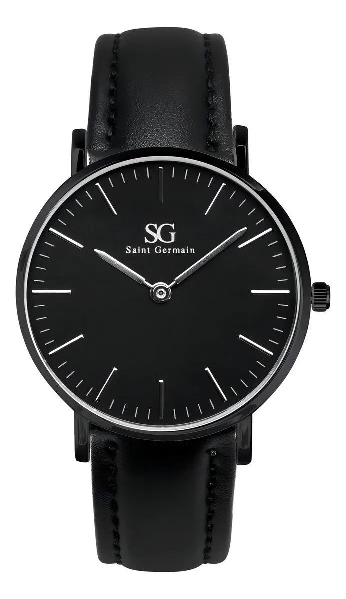Relógio Masculino Couro Preto Saint Germain Murray Full Black 40mm Fundo Preto