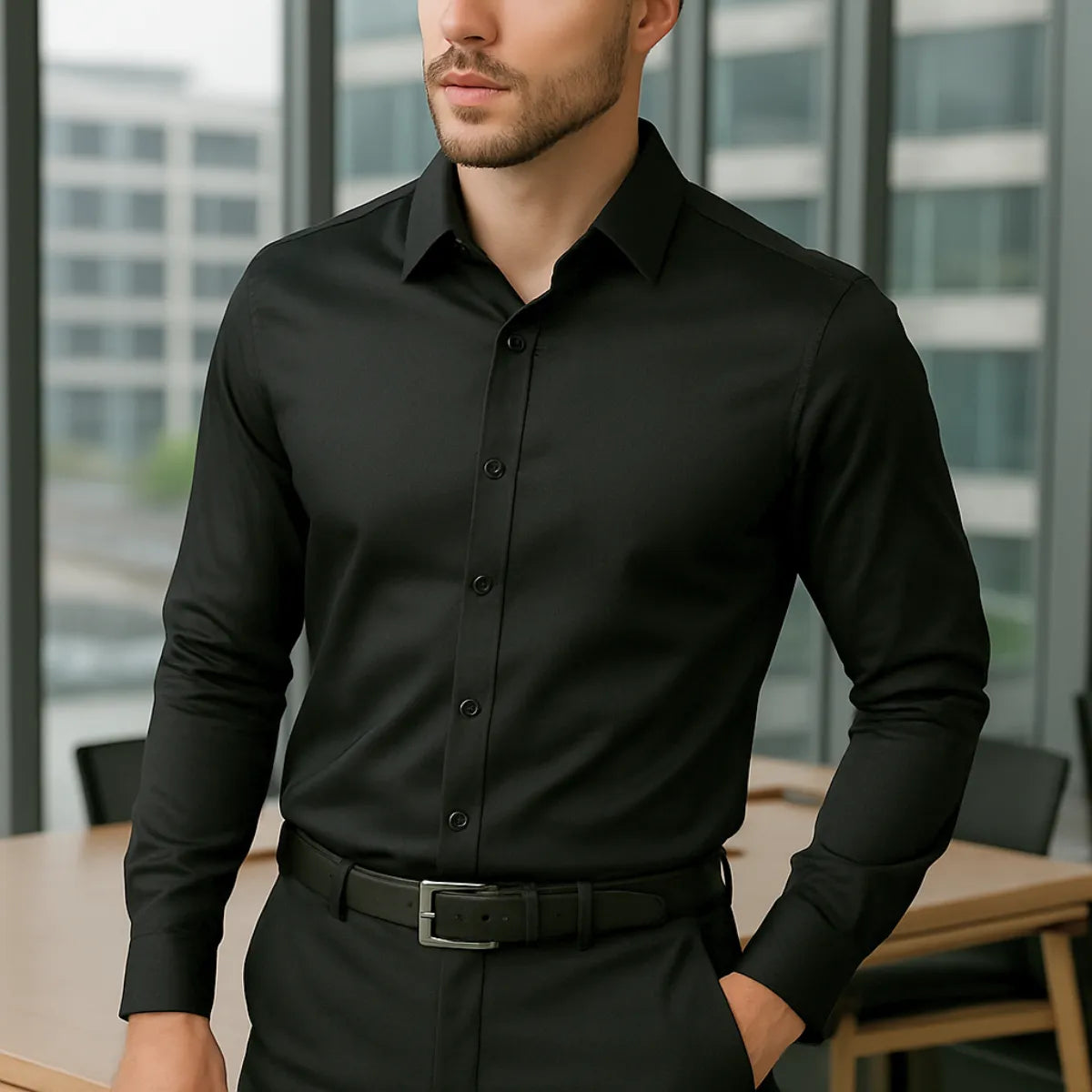 Camisa Social Masculina Slim Fit Delluxe Preta