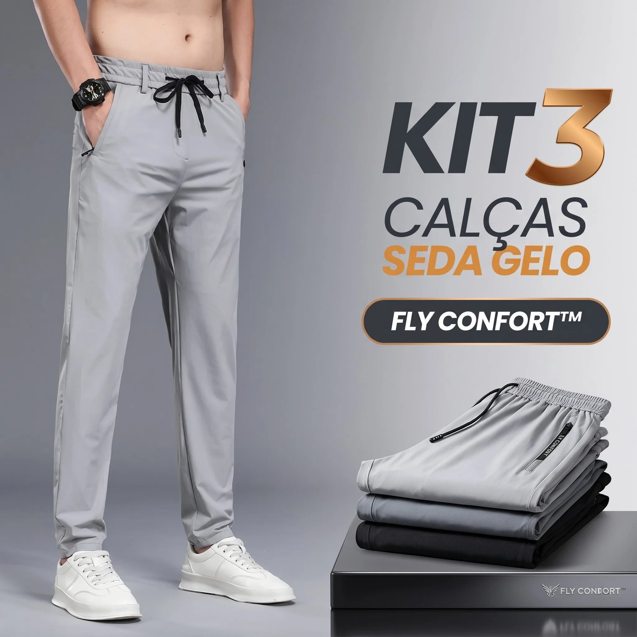 Fly Confort™ - Calça Masculina em Seda Gelo e Poliéster [COMPRE 1, LEVE 3]